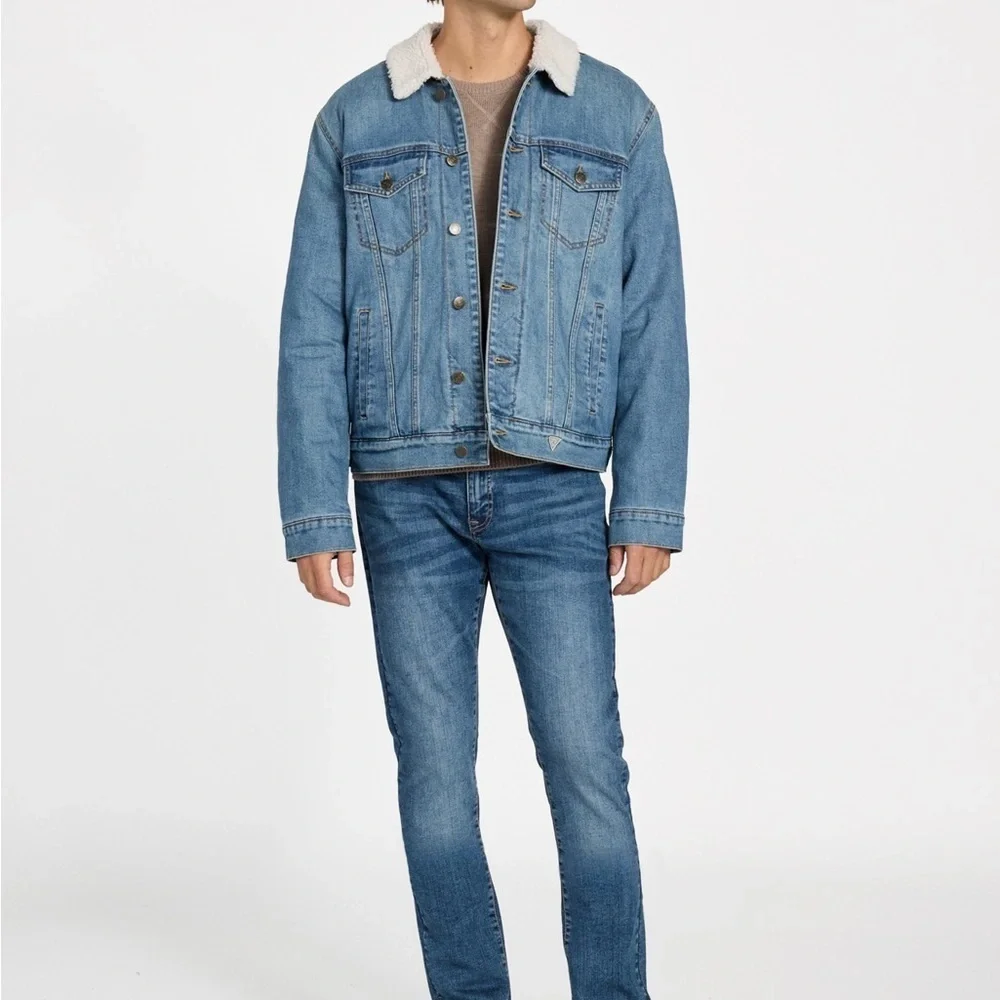 New Guess Denim Jacket with Sherpa Collar SZ XXL